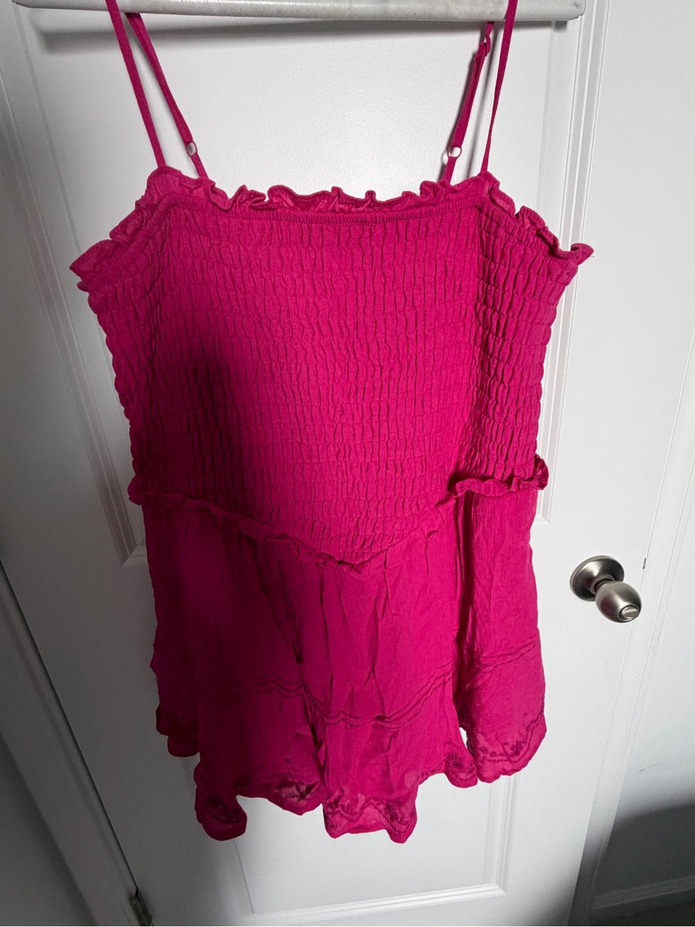 No Boundaries Hot Pink Smocked Tiered Romper